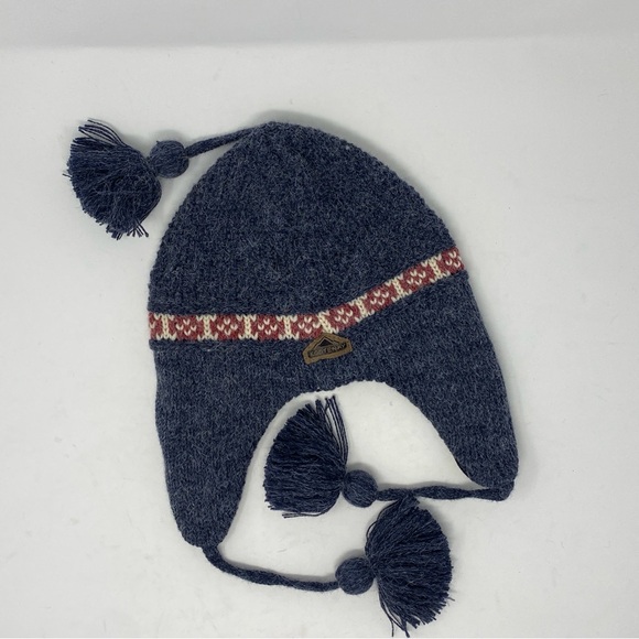 KOOTENAY Kintting Co Blue Lined Soft Winter Wool Blend Cap Hat Tassels - Picture 11 of 11
